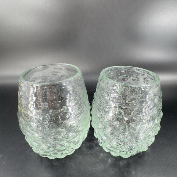 Hand Blown Stemless Drinking Cups Tumbler Set 2 Recycle Glass Green Tint Glasses - Picture 12 of 16
